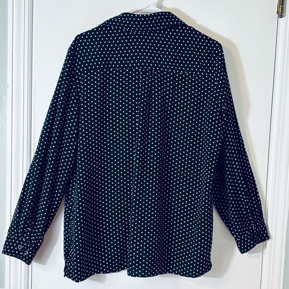 Notations XL black & white dot 2 pocket adjustable sleeve blouse - Picture 3 of 10
